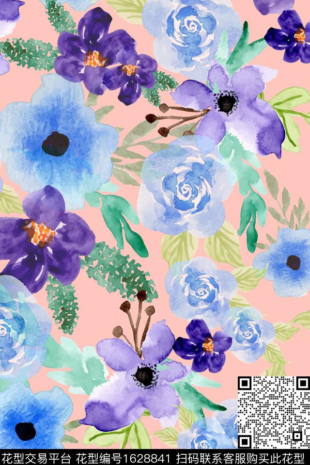 花卉水彩花卉手绘花卉数码印花华亿平台下载（图片编号: 1628841） - 瓦栏（Walan）