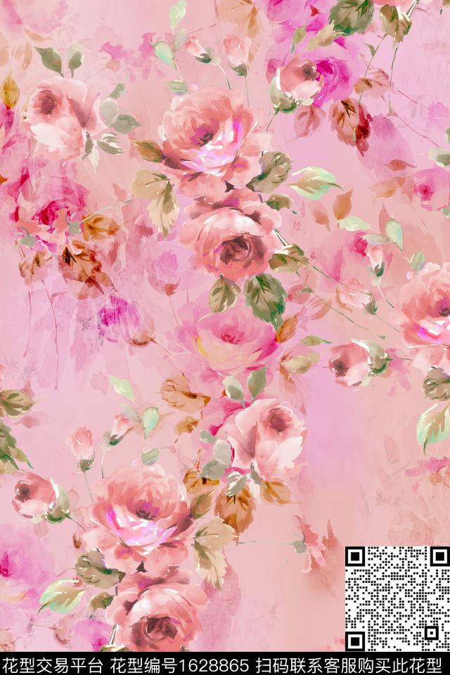 水彩花卉影花花卉数码印花华亿平台下载（图片编号: 1628865） - 瓦栏（Walan）