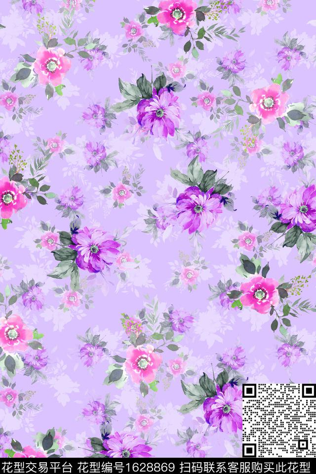 水彩花卉剪影花卉数码印花华亿平台下载（图片编号: 1628869） - 瓦栏（Walan）