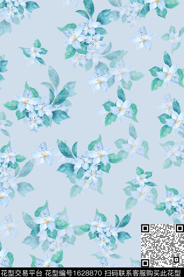 小清新水彩花卉影花数码印花华亿平台下载（图片编号: 1628870） - 瓦栏（Walan）