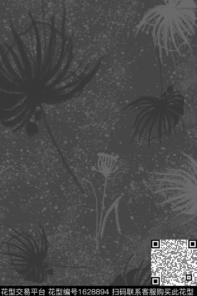 黑白热带叶子数码印花华亿平台下载（图片编号: 1628894） - 瓦栏（Walan）