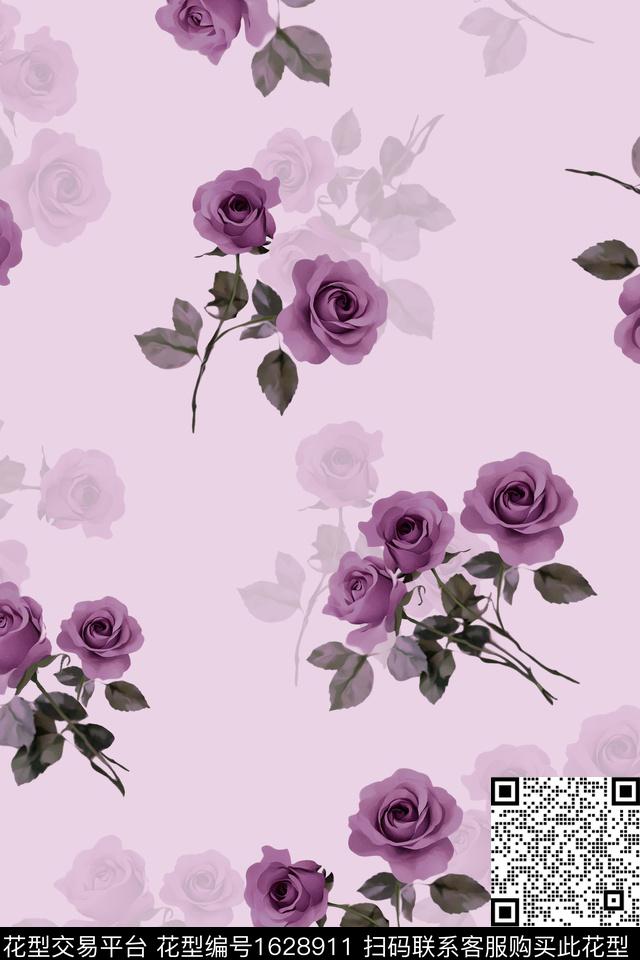 花卉玫瑰花影花数码印花华亿平台下载（图片编号: 1628911） - 瓦栏（Walan）