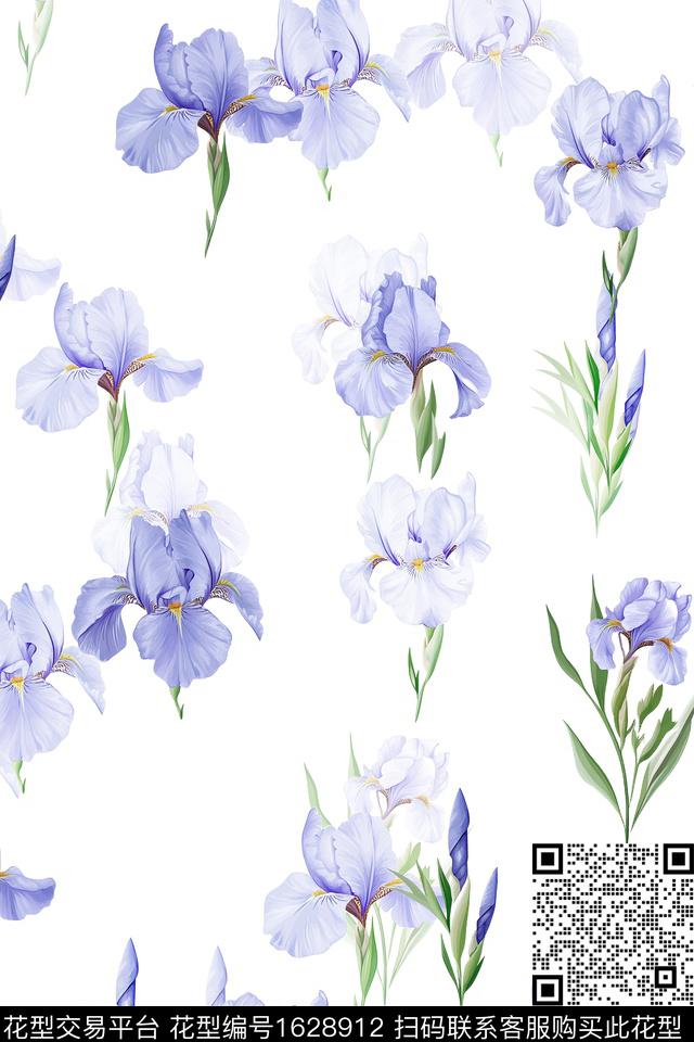 影花白底花花卉数码印花华亿平台下载（图片编号: 1628912） - 瓦栏（Walan）