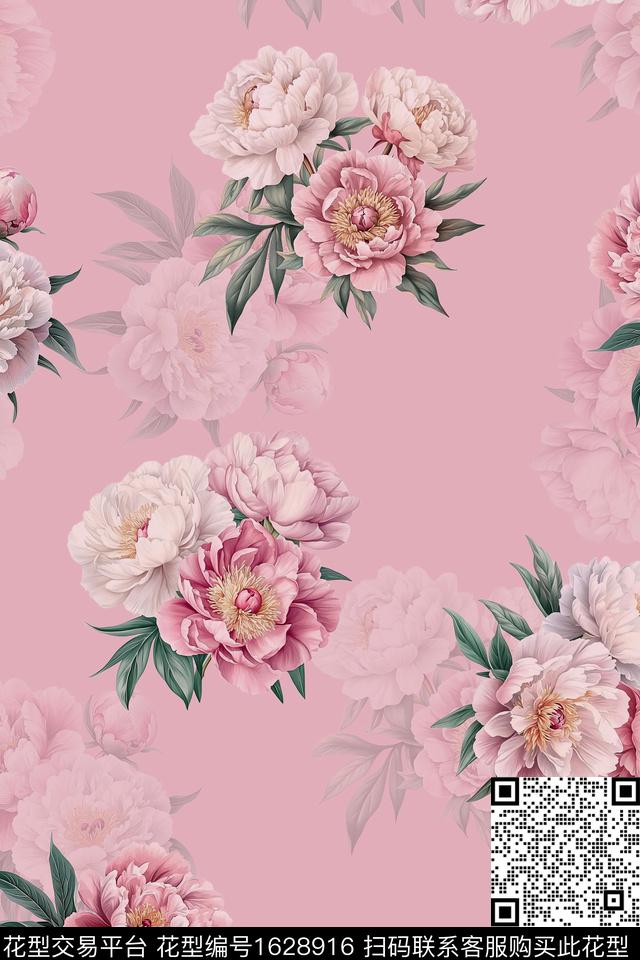 花卉影花花团数码印花华亿平台下载（图片编号: 1628916） - 瓦栏（Walan）