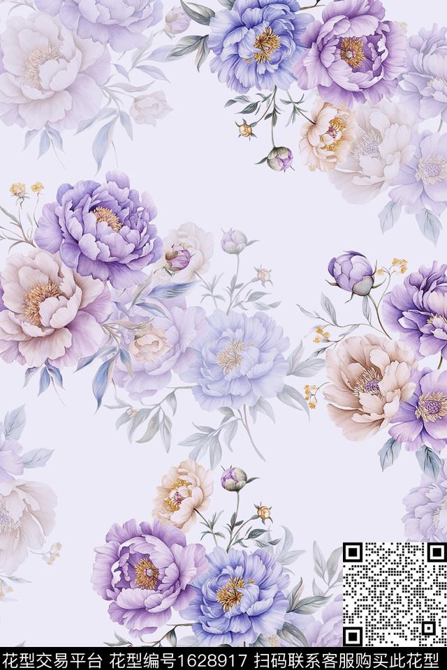 花卉影花花团数码印花华亿平台下载（图片编号: 1628917） - 瓦栏（Walan）