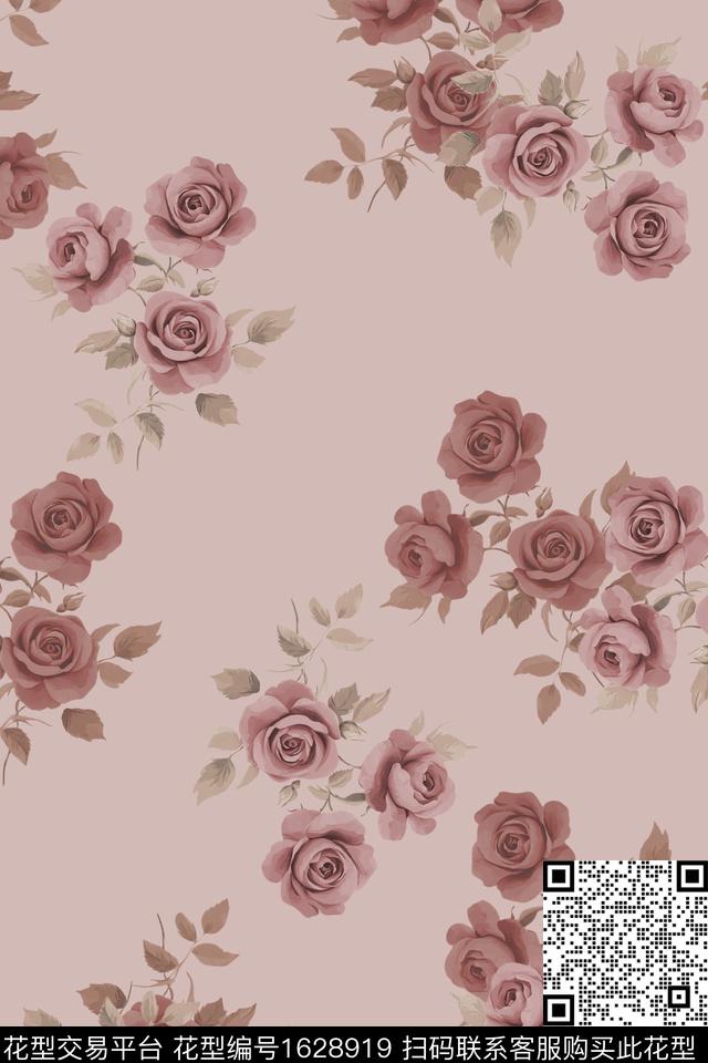 花卉玫瑰花复古数码印花华亿平台下载（图片编号: 1628919） - 瓦栏（Walan）