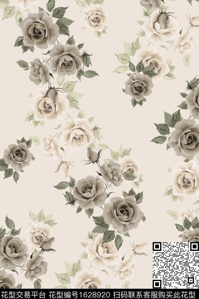 花卉玫瑰花满版散花数码印花华亿平台下载（图片编号: 1628920） - 瓦栏（Walan）