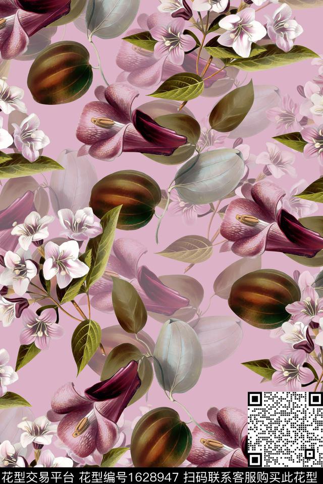 花卉影花植物数码印花华亿平台下载（图片编号: 1628947） - 瓦栏（Walan）