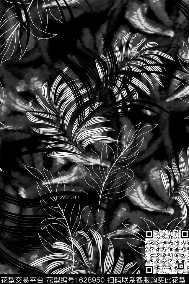 绿植树叶热带华亿平台黑白华亿平台数码印花华亿平台下载（图片编号: 1628950） - 瓦栏（Walan）