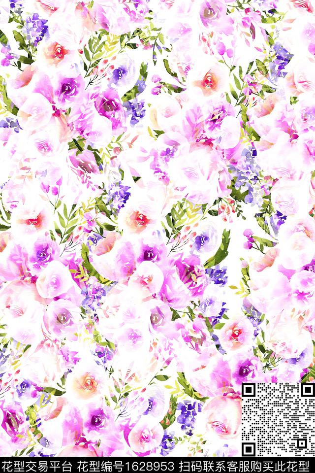 水彩花卉春夏花卉花卉数码印花华亿平台下载（图片编号: 1628953） - 瓦栏（Walan）