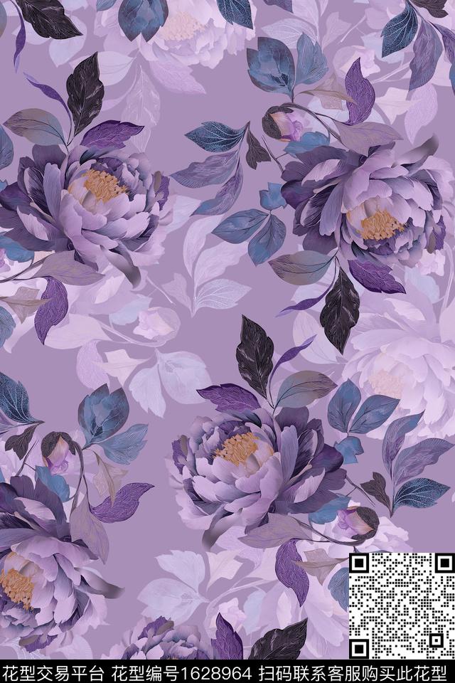 花卉大花影花数码印花华亿平台下载（图片编号: 1628964） - 瓦栏（Walan）