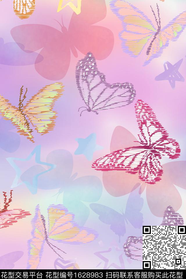 炫彩蝴蝶昆虫数码印花华亿平台下载（图片编号: 1628983） - 瓦栏（Walan）