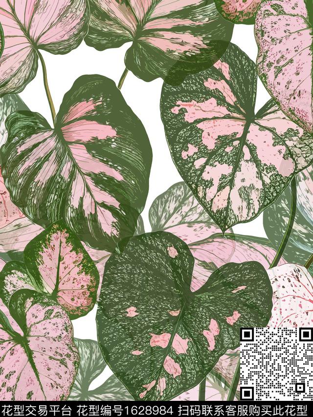 热带叶子植物数码印花华亿平台下载（图片编号: 1628984） - 瓦栏（Walan）