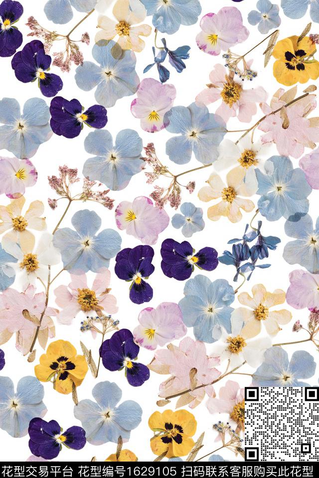 真丝花卉满版散花数码印花华亿平台下载（图片编号: 1629105） - 瓦栏（Walan）
