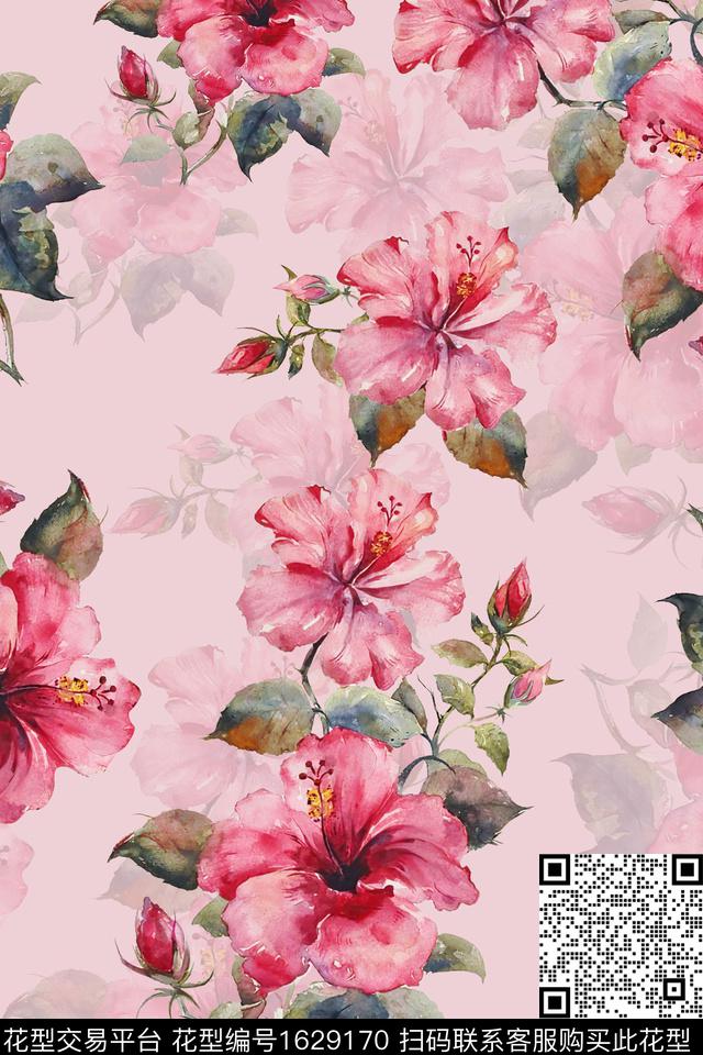 水彩花卉影花花卉数码印花华亿平台下载（图片编号: 1629170） - 瓦栏（Walan）