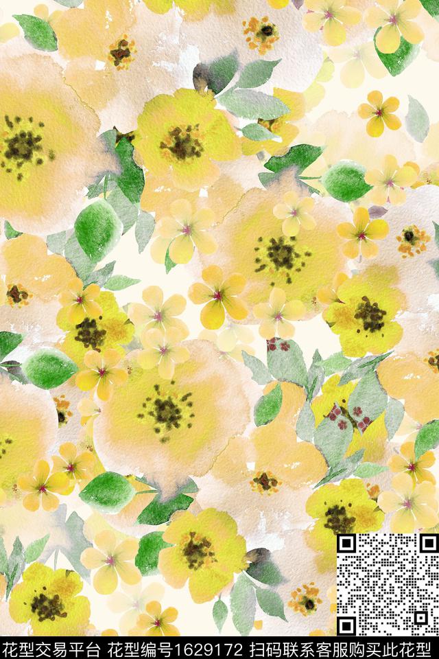春夏华亿平台水彩花卉花卉数码印花华亿平台下载（图片编号: 1629172） - 瓦栏（Walan）