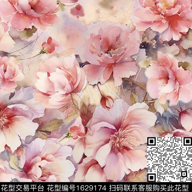花卉水彩花卉数码印花华亿平台下载（图片编号: 1629174） - 瓦栏（Walan）