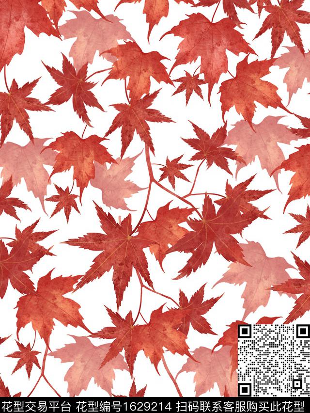 植物枫叶窗帘数码印花华亿平台下载（图片编号: 1629214） - 瓦栏（Walan）