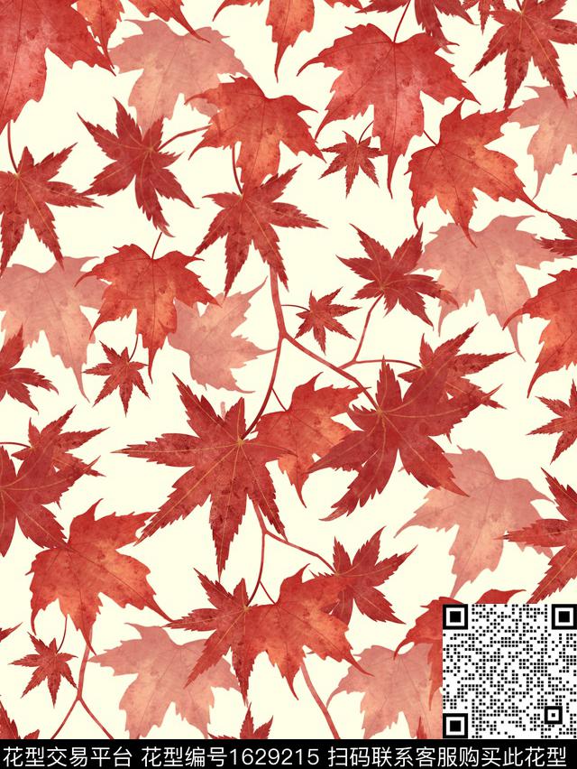 植物枫叶窗帘数码印花华亿平台下载（图片编号: 1629215） - 瓦栏（Walan）