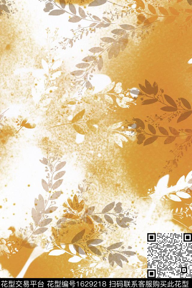 水彩剪影植物数码印花华亿平台下载（图片编号: 1629218） - 瓦栏（Walan）