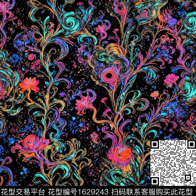 花卉抽象花卉炫彩数码印花华亿平台下载（图片编号: 1629243） - 瓦栏（Walan）