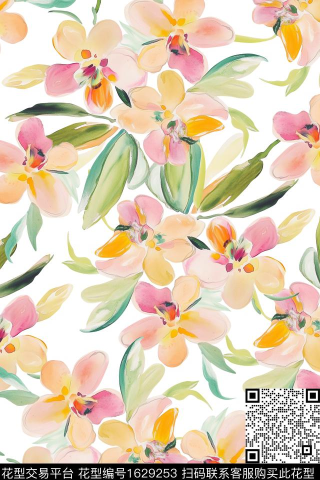 真丝花卉绿植树叶数码印花华亿平台下载（图片编号: 1629253） - 瓦栏（Walan）