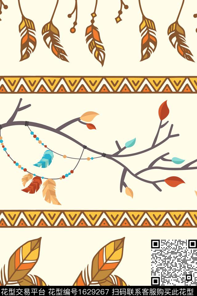 部落风羽毛波西米亚数码印花华亿平台下载（图片编号: 1629267） - 瓦栏（Walan）