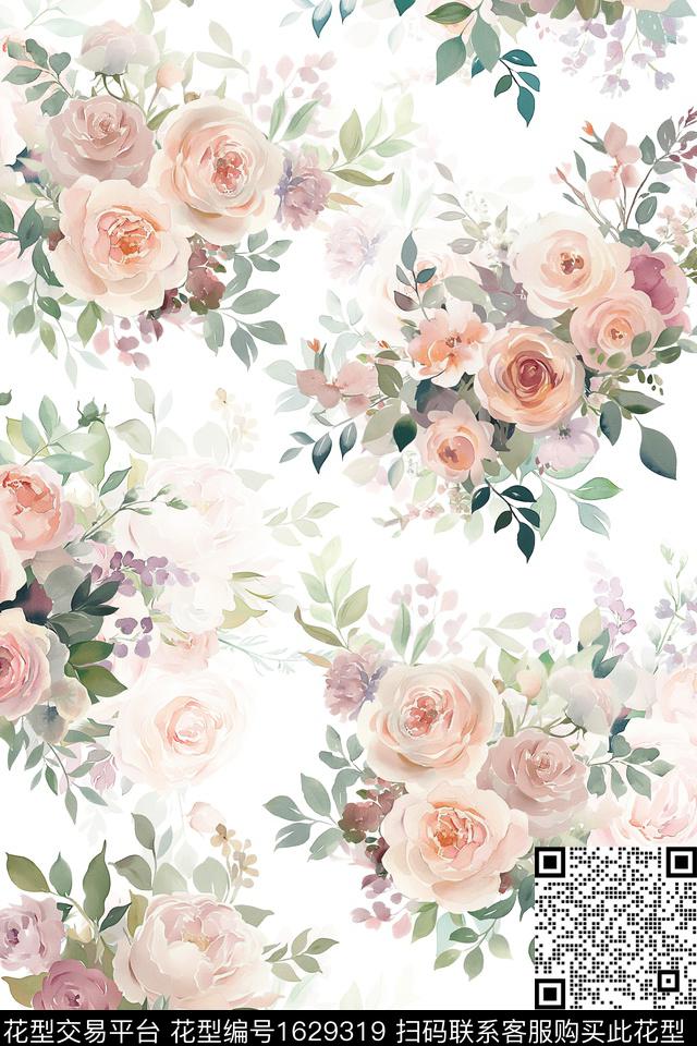 花卉水彩花卉影花数码印花华亿平台下载（图片编号: 1629319） - 瓦栏（Walan）