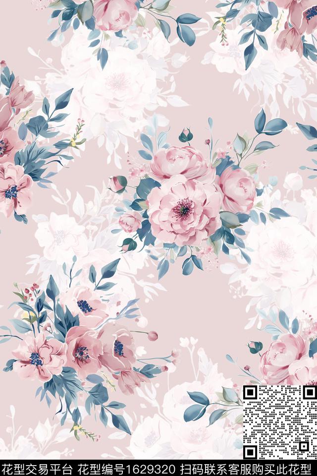 花卉水彩花卉影花数码印花华亿平台下载（图片编号: 1629320） - 瓦栏（Walan）