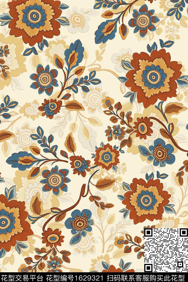 民族风民族花卉刺绣数码印花华亿平台下载（图片编号: 1629321） - 瓦栏（Walan）