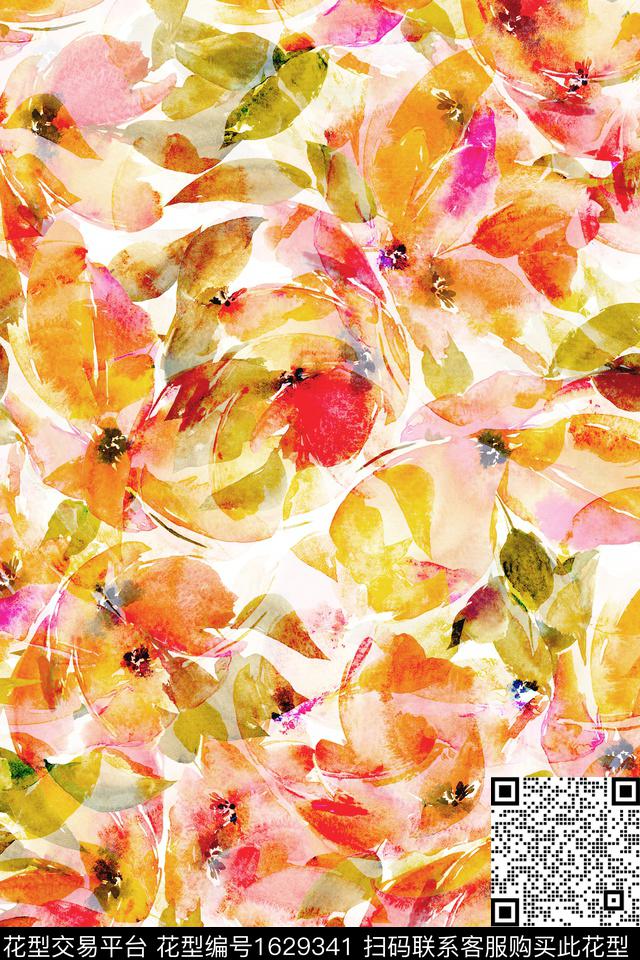 花卉水彩花卉抽象花卉数码印花华亿平台下载（图片编号: 1629341） - 瓦栏（Walan）