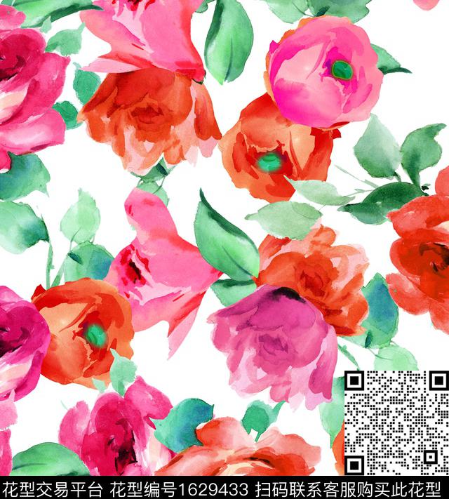 水彩花卉花卉满版散花数码印花华亿平台下载（图片编号: 1629433） - 瓦栏（Walan）