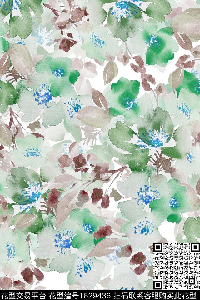 花卉水彩花卉抽象花卉数码印花华亿平台下载（图片编号: 1629436） - 瓦栏（Walan）