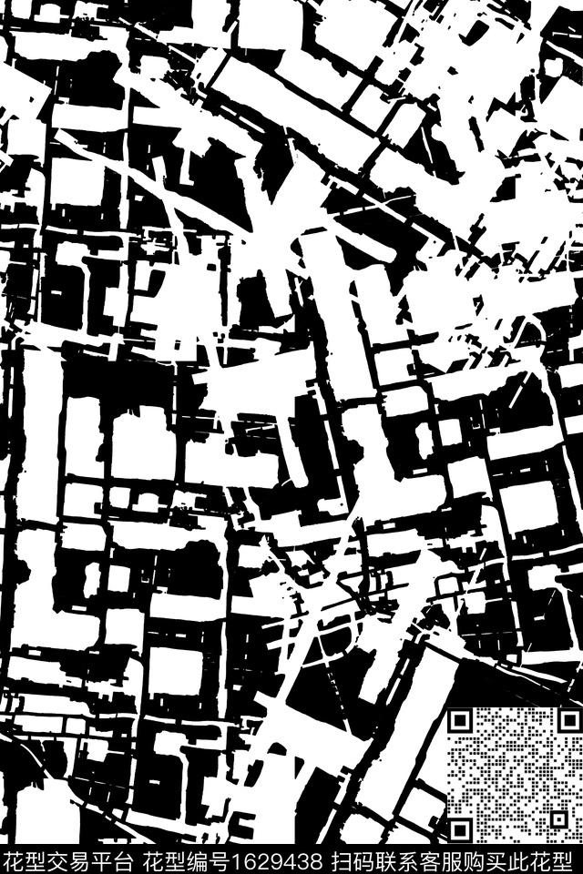 黑白抽象地图数码印花华亿平台下载（图片编号: 1629438） - 瓦栏（Walan）
