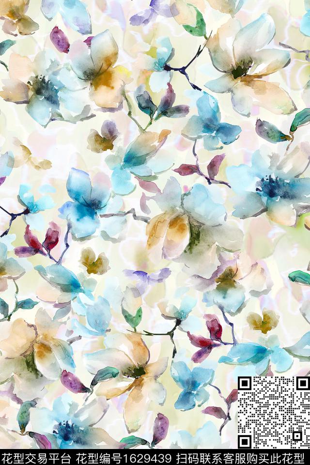 花卉水彩花卉抽象花卉数码印花华亿平台下载（图片编号: 1629439） - 瓦栏（Walan）