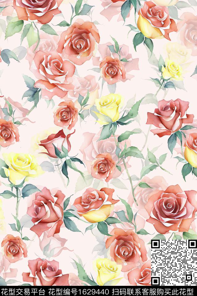 花卉水彩花卉影花数码印花华亿平台下载（图片编号: 1629440） - 瓦栏（Walan）