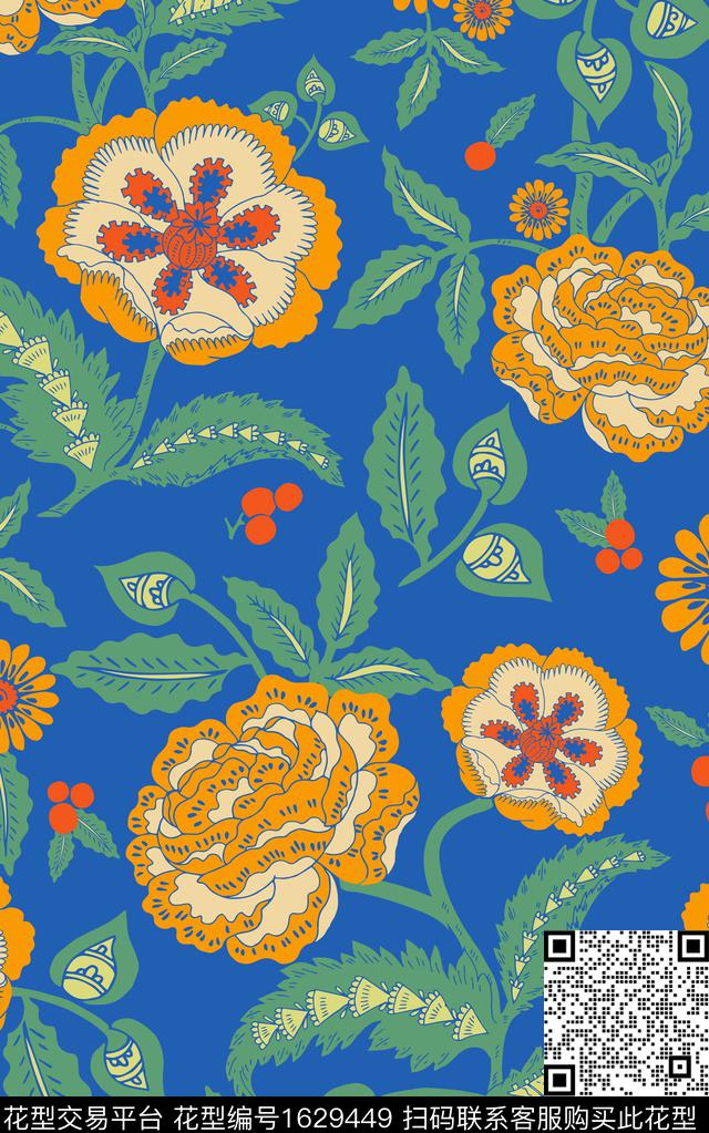 花卉大花平面花卉传统印花华亿平台下载（图片编号: 1629449） - 瓦栏（Walan）