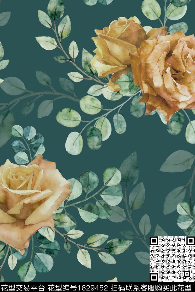 花卉植物大花数码印花华亿平台下载（图片编号: 1629452） - 瓦栏（Walan）