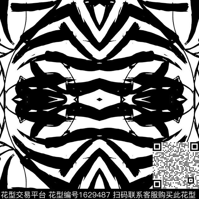 黑白对称抽象传统印花华亿平台下载（图片编号: 1629487） - 瓦栏（Walan）