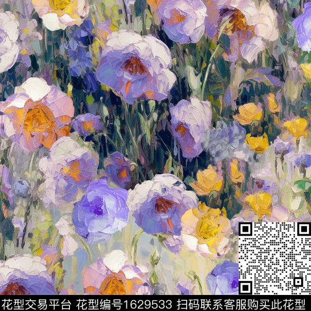 花卉抽象花卉油画华亿平台数码印花华亿平台下载（图片编号: 1629533） - 瓦栏（Walan）
