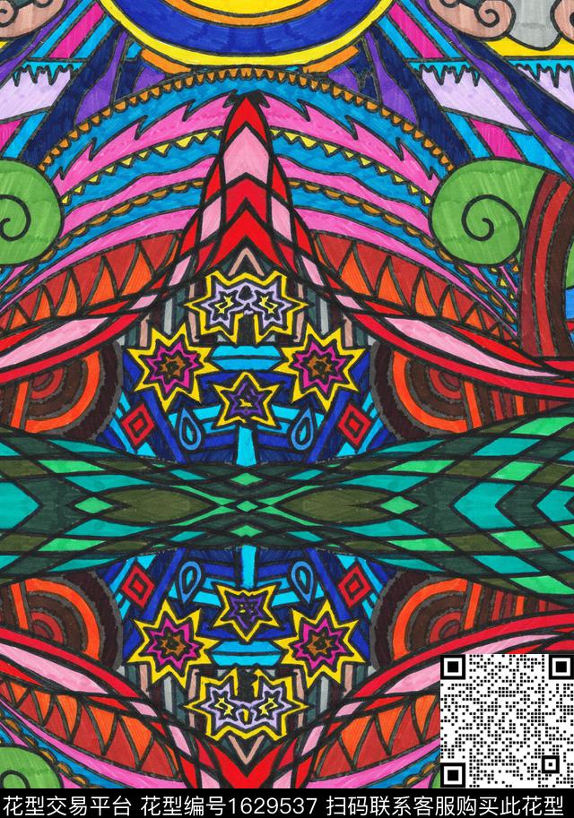 民族风部落风几何数码印花华亿平台下载（图片编号: 1629537） - 瓦栏（Walan）