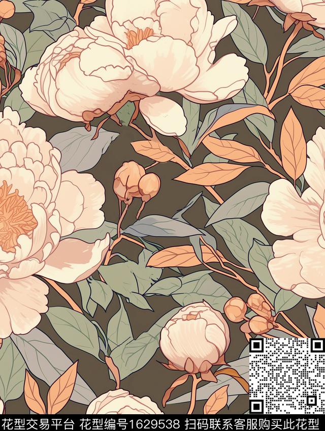 花卉大花牡丹数码印花华亿平台下载（图片编号: 1629538） - 瓦栏（Walan）