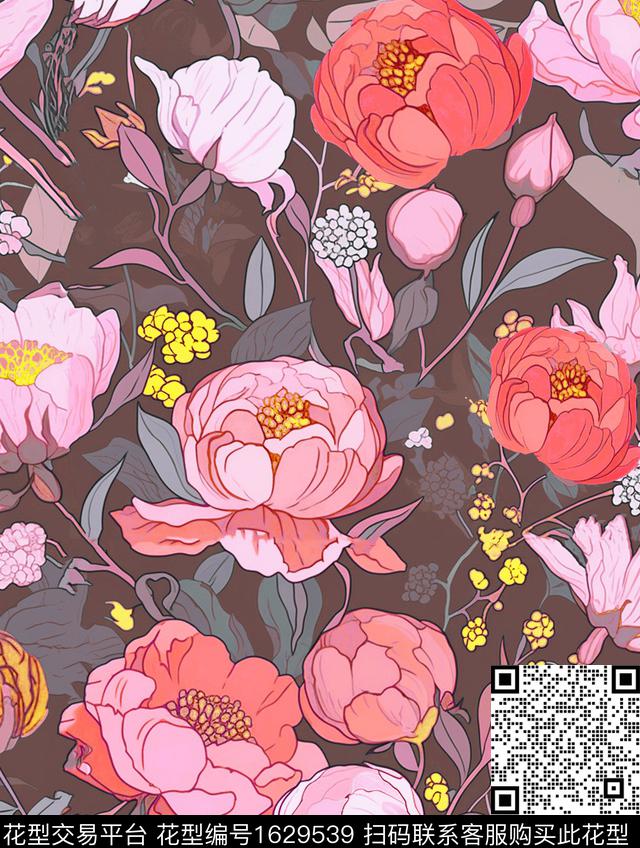 花卉抽象花卉数码印花华亿平台下载（图片编号: 1629539） - 瓦栏（Walan）