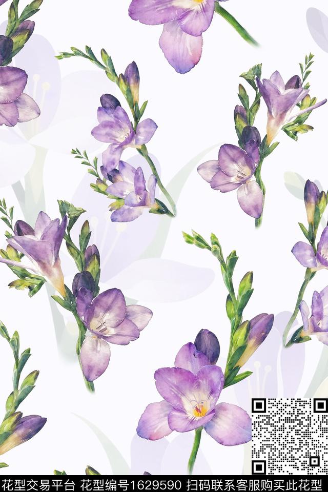 年轻女装水彩花卉影花数码印花华亿平台下载（图片编号: 1629590） - 瓦栏（Walan）