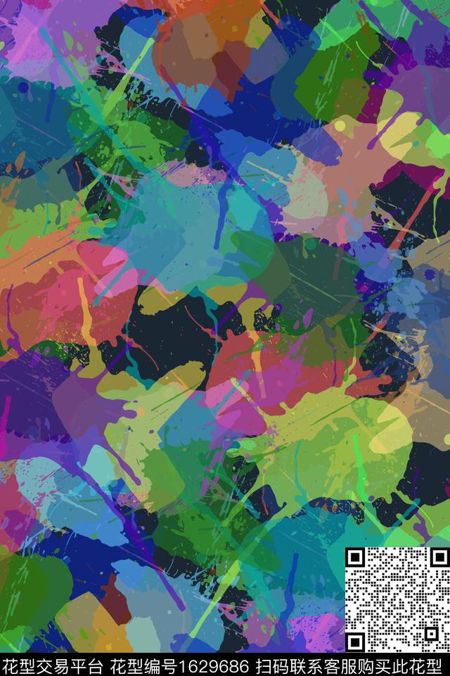 抽象颜料涂鸦数码印花华亿平台下载（图片编号: 1629686） - 瓦栏（Walan）