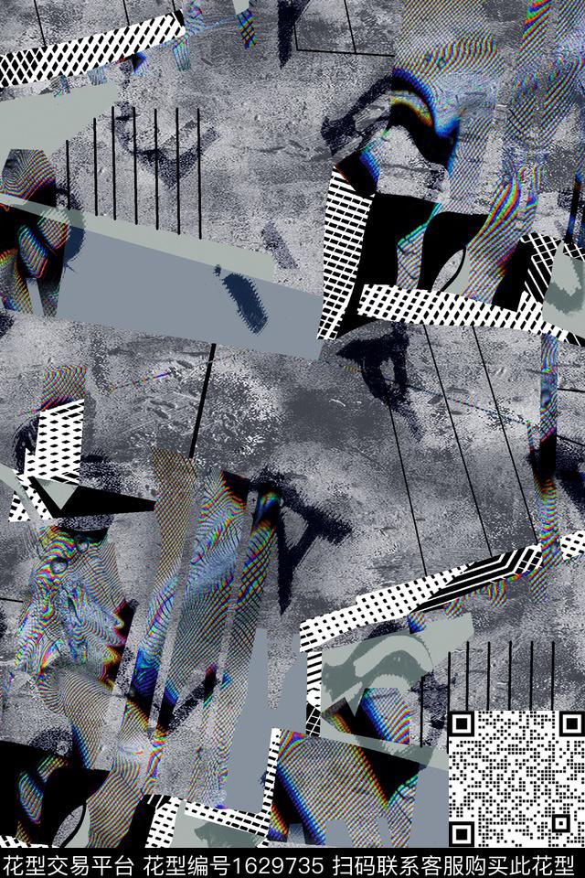 几何抽象混合拼接数码印花华亿平台下载（图片编号: 1629735） - 瓦栏（Walan）