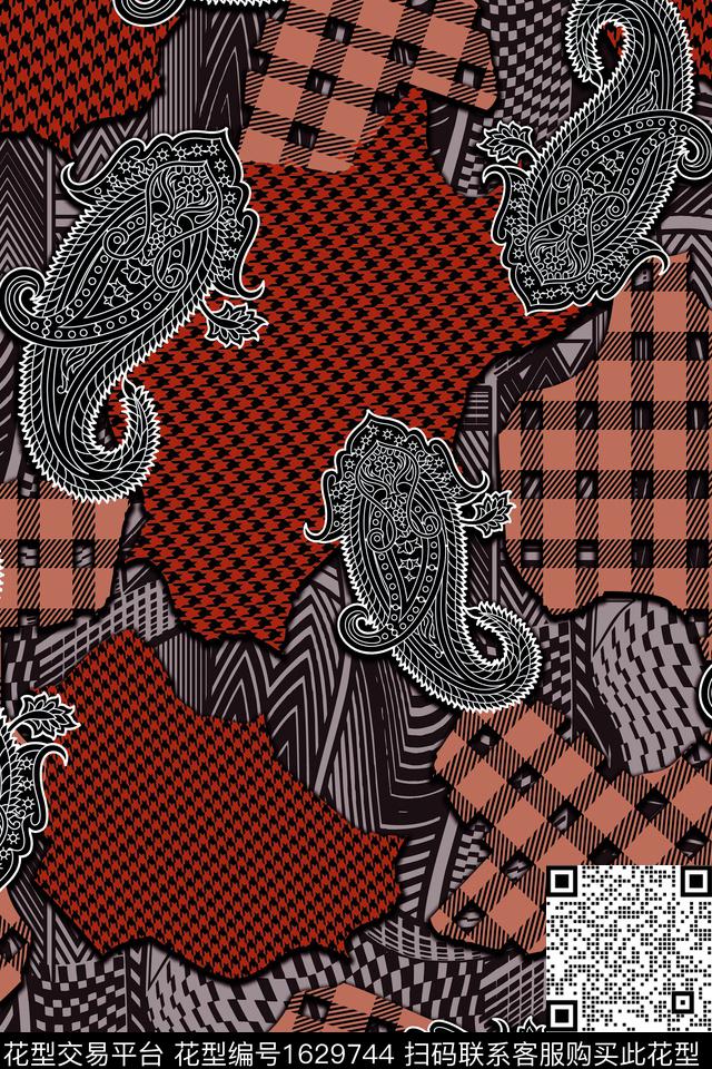 民族风混合拼接中老年数码印花华亿平台下载（图片编号: 1629744） - 瓦栏（Walan）