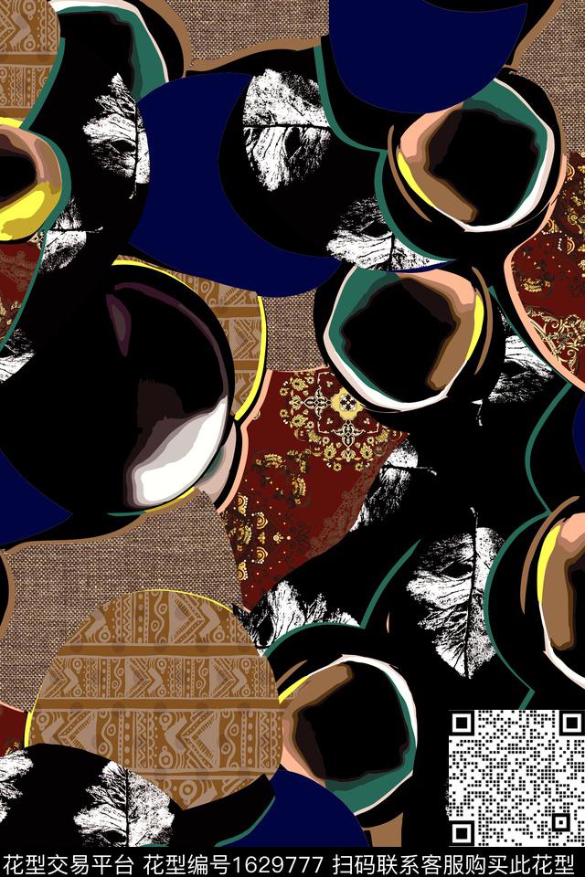 民族风中老年抽象数码印花华亿平台下载（图片编号: 1629777） - 瓦栏（Walan）