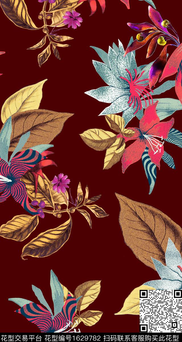 花卉中老年深底花卉数码印花华亿平台下载（图片编号: 1629782） - 瓦栏（Walan）
