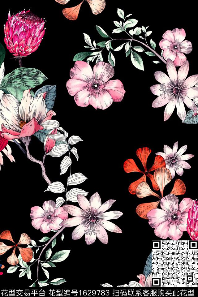 花卉中老年深底花卉数码印花华亿平台下载（图片编号: 1629783） - 瓦栏（Walan）